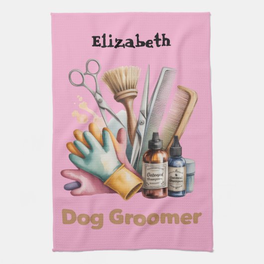 Dog Groomer Watercolor Personalized  Geschirrtuch (Vertikal)