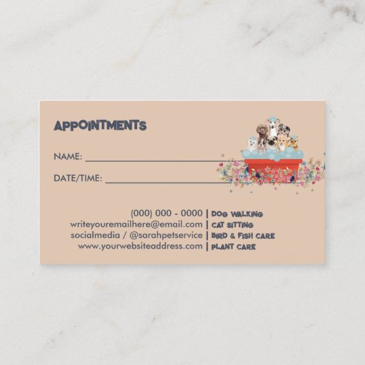 Dog Grooming Bath Bed Blumenernennung Visitenkarte (Rückseite)