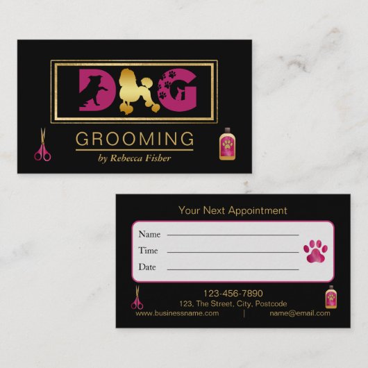Dog Grooming Black Pink Terminalkarte Terminkarte (Vorne/Hinten)