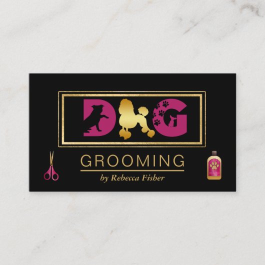 Dog Grooming Black Pink Terminalkarte Terminkarte (Vorderseite)