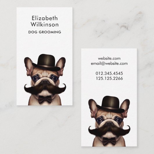 Dog Grooming Funny French Bulldog Business Card Visitenkarte (Vorne/Hinten)