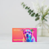 Dog Grooming Neon QR Visitenkarte (Stehend Vorderseite)
