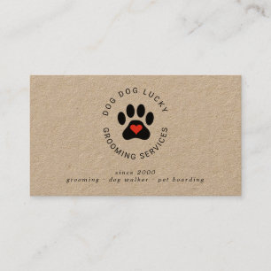Dog Grooming paw print kraft business card Visitenkarte