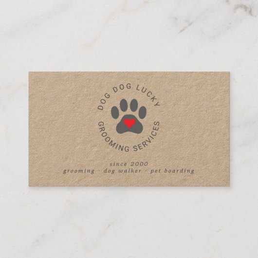 Dog Grooming paw print kraft business card Visitenkarte (Vorderseite)