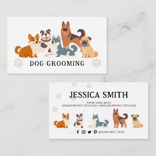 Dog Grooming Pet Groomer Hounds Walker Visitenkarte (Vorne/Hinten)