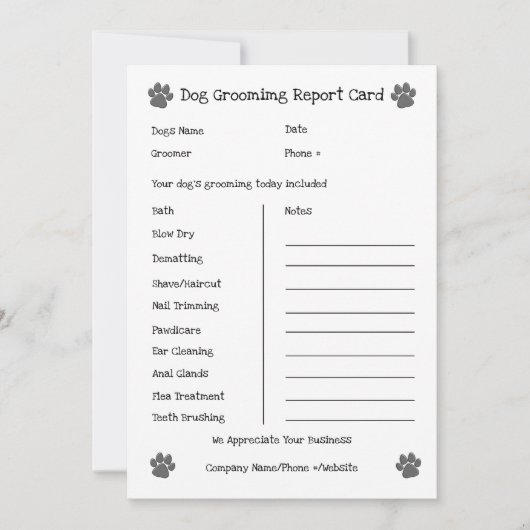 Dog Grooming Report Card Feiertagskarte (Vorderseite)