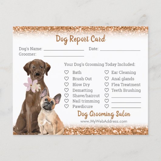 Dog Grooming Report Card Flyer für Kupfer-Glitzer (Vorne)