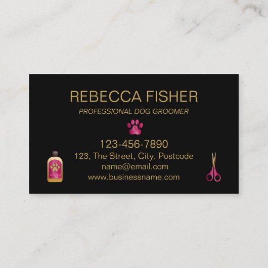 Dog Grooming Services Black Pink Business Card Visitenkarte (Rückseite)