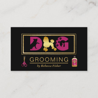 Dog Grooming Services Black Pink Business Card Visitenkarte
