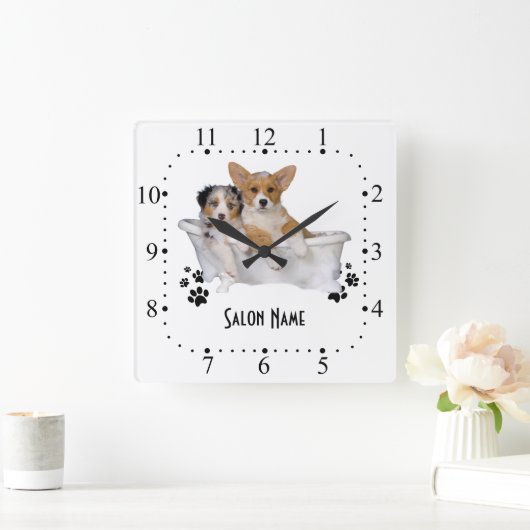Dog grooming Wall Clock Quadratische Wanduhr (Zuhause)