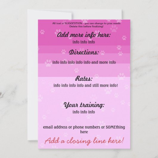 Dog Grooming Werbevorlage Einladung (Rückseite)