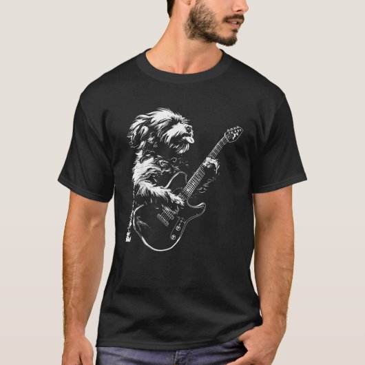 Dog Guitarist Guitar Cavapoo Vater Mama T-Shirt (Vorderseite)