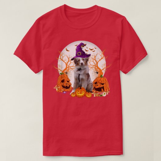 Dog Halloween Australian Shepherd Dog Jack O Lante T-Shirt (Design vorne)