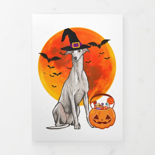 Dog Halloween Greyhound Jack O Lantern Pumpkin Dreifach Gefaltete Ankündigung (Cover)