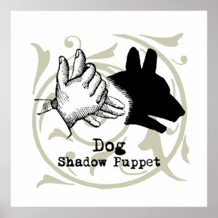 Dog Hand Puppet Shadow Games Vintage Poster