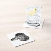 Dog Head Coaster – Detailed Black & White Portrait Rechteckiger Pappuntersetzer (Vor Ort)