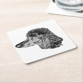 Dog Head Coaster – Detailed Black & White Portrait Rechteckiger Pappuntersetzer (angewinkelt)