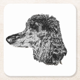 Dog Head Coaster – Detailed Black & White Portrait Rechteckiger Pappuntersetzer