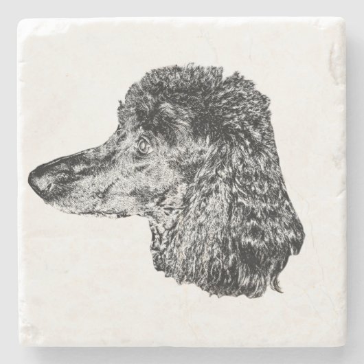 Dog Head Coaster – Detailed Black & White Portrait Steinuntersetzer (Vorderseite)
