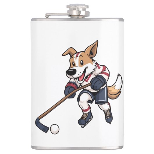Dog Hockey Player Flachmann (Vorderseite)