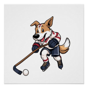 Dog Hockey Player Poster