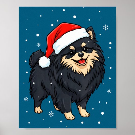 Dog Holiday Meranian Dog Santa Illustration - Fluf Poster (Vorne)