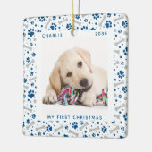 Dog Holiday Paw druckt Niedliches Personalisiertes Keramikornament (Links)