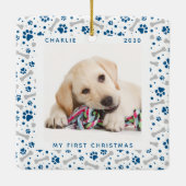 Dog Holiday Paw druckt Niedliches Personalisiertes Keramikornament (Rückseite)