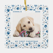 Dog Holiday Paw druckt Niedliches Personalisiertes Keramikornament (Vorderseite)