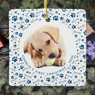 Dog Holiday Paw druckt Personalisiertes Tier 2 Fot Keramikornament