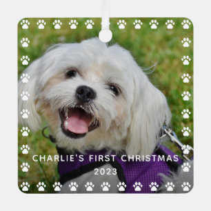 Dog Holiday Paw druckt Personalisiertes Tier 2 Fot Ornament Aus Metall