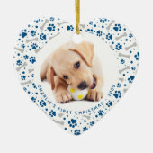 Dog Holiday Paw Prints Knochen Personalisiertes Ti Keramik Ornament (Vorne)