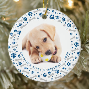 Dog Holiday Paw Prints Personalisiert 2 Begleiter  Keramik Ornament