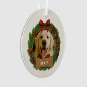Dog Holiday Weihnachten Foto Red Bow Name Wreath Ornament (Vorderseite)