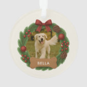 Dog Holiday Weihnachten Foto Red Bow Name Wreath Ornament (Rückseite)