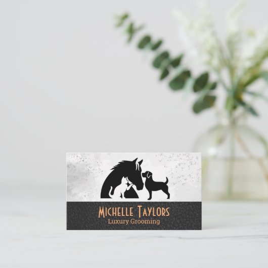 Dog in Bathtub | Grooming | Leather Visitenkarte (Stehend Vorderseite)