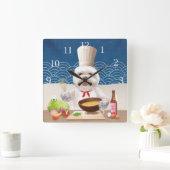 Dog In Chef Hat Cooks Soup Square Wall Clock Quadratische Wanduhr (Zuhause)