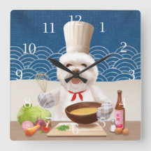 Dog In Chef Hat Cooks Soup Square Wall Clock