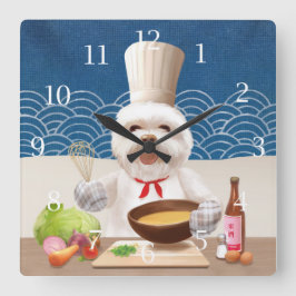 Dog In Chef Hat Cooks Soup Square Wall Clock Quadratische Wanduhr