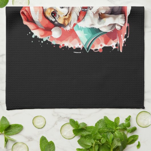 Dog in Christmas Hat - Christmas Tale Oversized T- Geschirrtuch (Gefaltet)