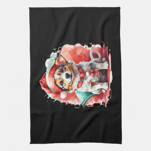 Dog in Christmas Hat - Christmas Tale Oversized T- Geschirrtuch (Vertikal)