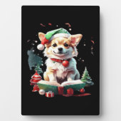 Dog in Christmas Hat with Books - A Perfect Christ Fotoplatte (Vorderseite)