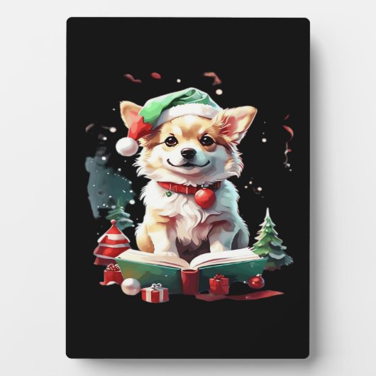 Dog in Christmas Hat with Books - A Perfect Christ Fotoplatte (Vorderseite)