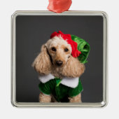 Dog in Elf Kostüm Ornament Aus Metall (Vorne)