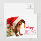 Dog in Santa hat Feiertagspostkarte (Vorne/Hinten)