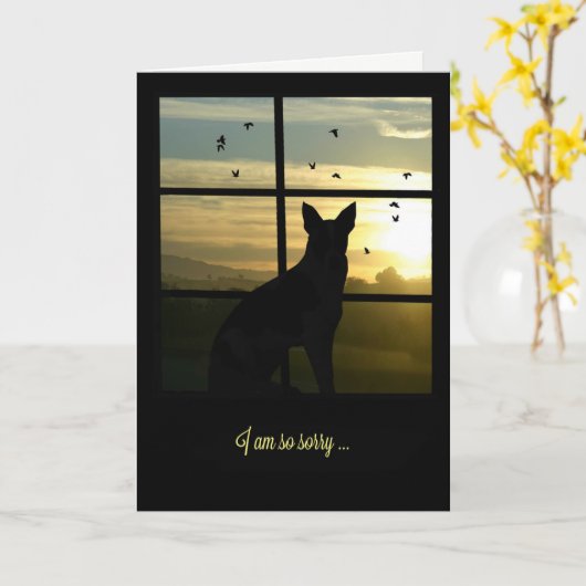 Dog in Window Dog Sympathy Card Karte (Gelbe Blume)