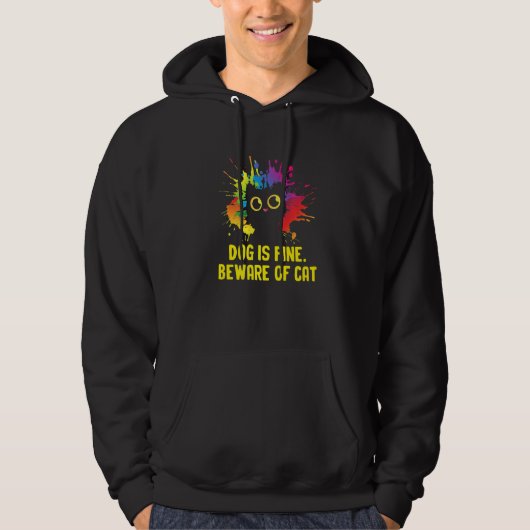 Dog Is Fine Beware of Cat Sarcastic Cat Lover Sarc Hoodie (Vorderseite)