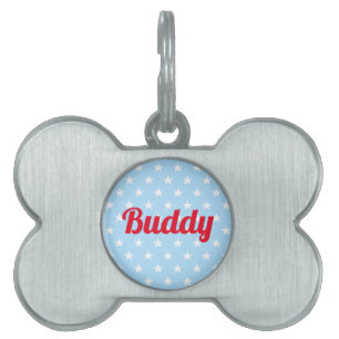 Dog Katze Welpe Kittname Cool Blue White Stars Red Tiermarke