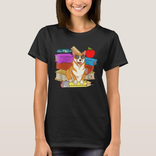 Dog Kids School Student Sonnenbrille Niedlich Corg T-Shirt (Vorderseite)