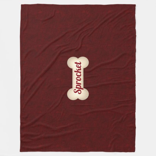Dog-Knochen mit Maroon Red und Hundename Fleecedecke (Vorderseite)